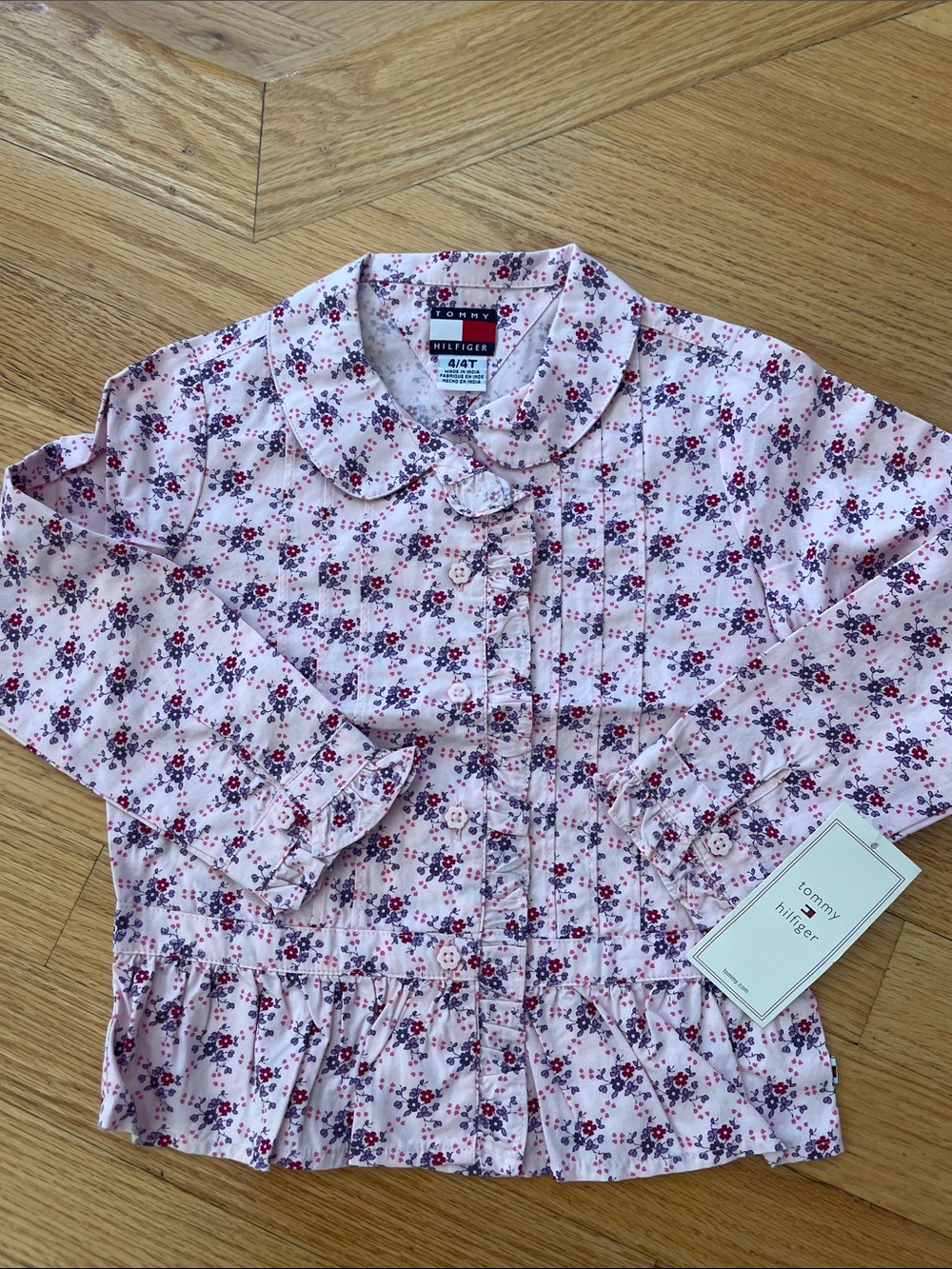 Tommy Hilfiger Girls Light Pink Floral Button-Up Top